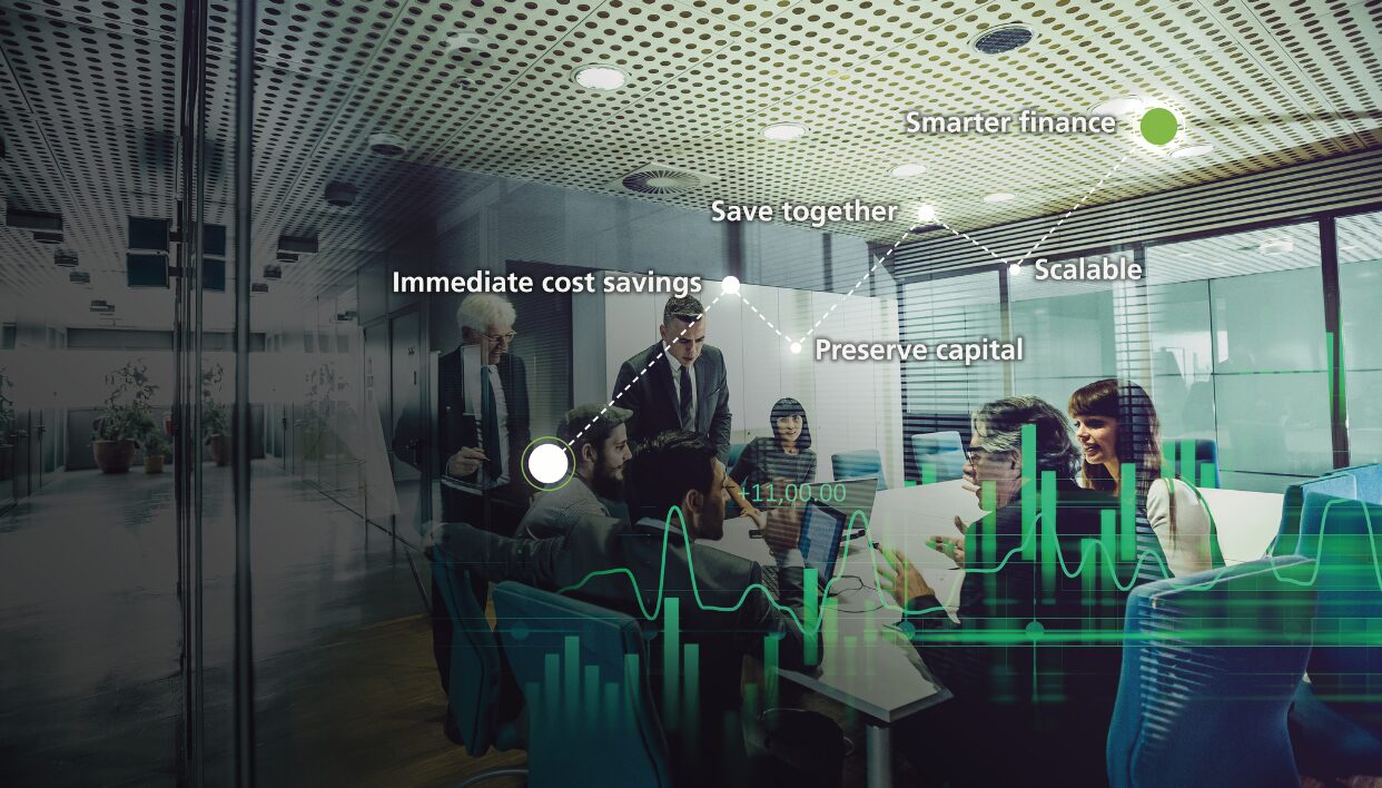 Businessman works with financial data. Futuristic 3d interface above laptop computer. Interactive financial diagrams and digital data visualization concept. Global e-business network communication